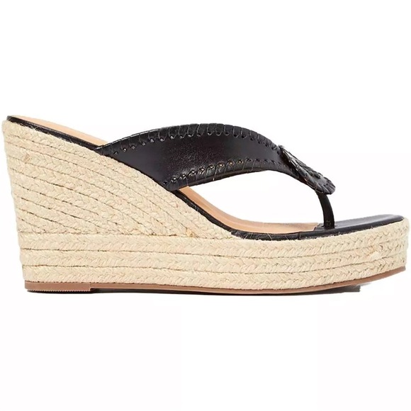 New In Box  Jack Rogers Rowan Platform Espadrille Leather Wedge Sandal in Black - Picture 3 of 6